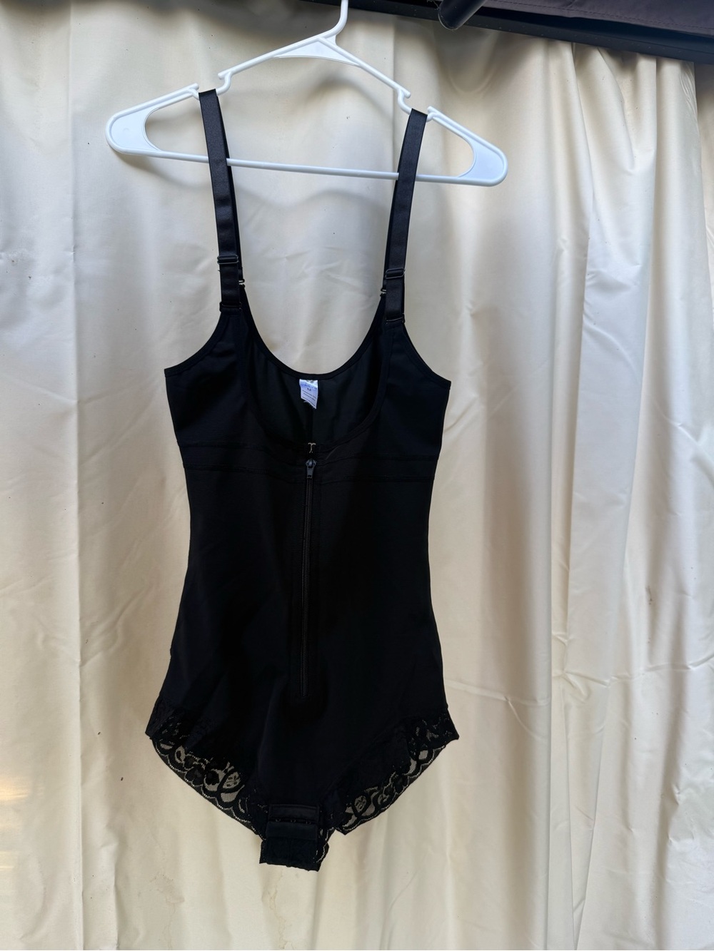 Black Lace-Trim Shapewear Bodysuit with Front Zipper